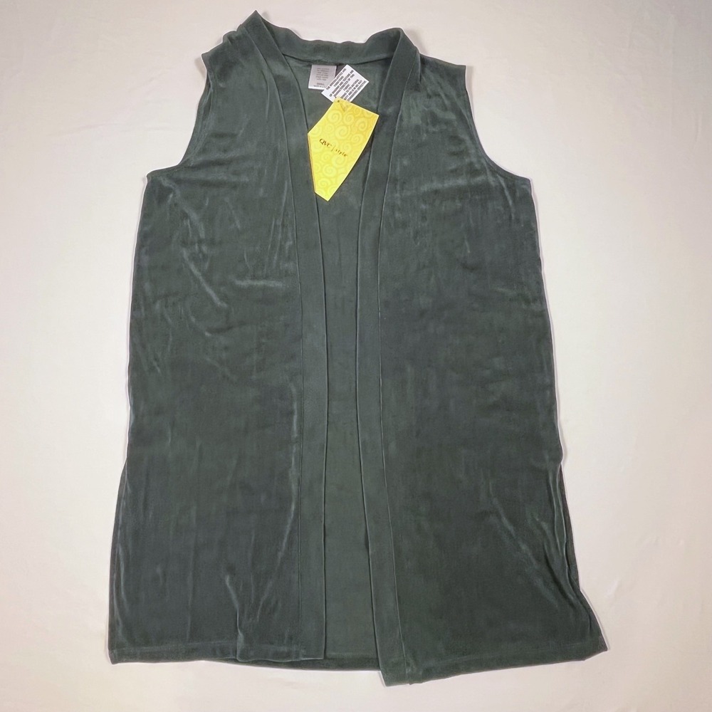 Citiknit‎ Ribbed Open Vest Size S Dark Olive Stretch Layer Top NWT